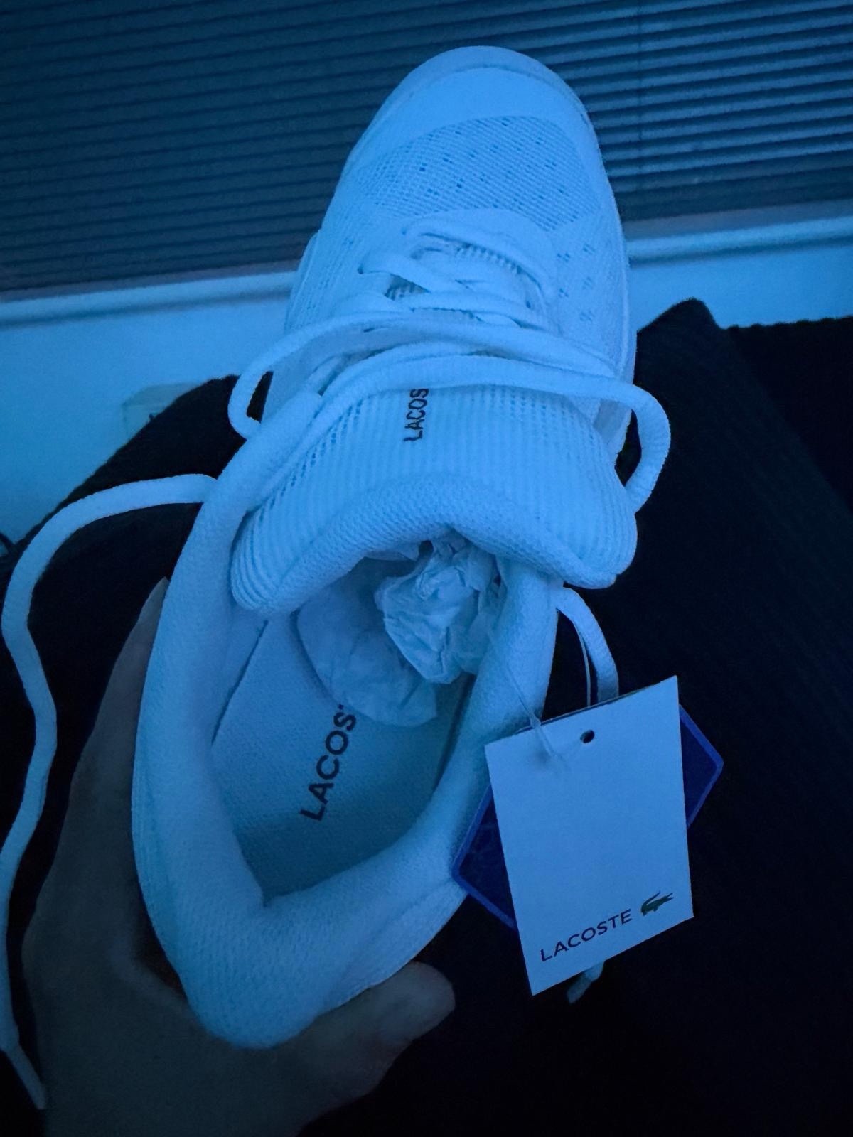 Lacoste Trainers White Low Top Lace Up Logo Unisex Adults UK 4.5   NEW image 2