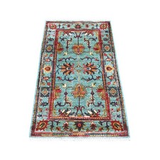 2'8"x4'5" Blue Hand Knotted Afghan Sultani Denser Weave Pure Wool Rug 22603