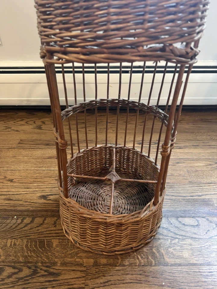 Carrito alto de ratán canasta de botella de vino francés vintage años 60 Foto 4 de 4
