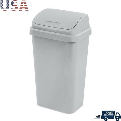 13 Gallon Trash Can Plastic Garbage Bin W/ Swing Top Lid Durable Space Saving US