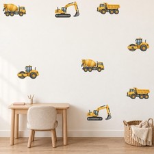 Construction Truck Wall Stickers Watercolor Vehicle Decal Kids Room TRK01