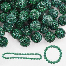 Rhinestone Clay Beads 200pcs 10mm Round Disco Ball Dark Green DIY Jewelry
