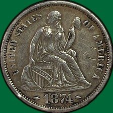 1874 Arrows Seated Liberty Dime Choice Extremely Fine XF+ Coin #39338