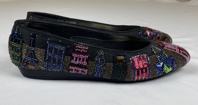 1980s Beaded Skyline Flats Beverly Feldman City Lights Bling Night Shoe Size 10B