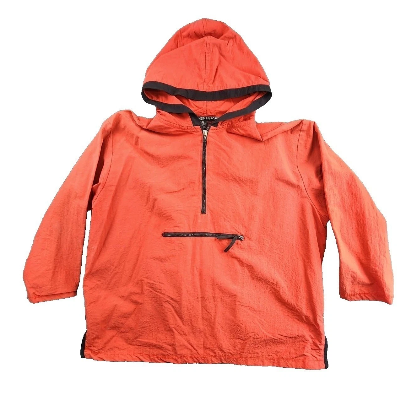 GV Sport Orange Nylon Hooded Anorak Pullover Jacket 2X Mesh Lined