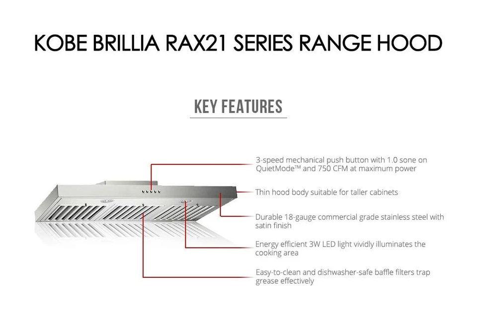Campanas extractoras KOBE RAX2130SQB-1 30 pulgadas debajo del gabinete campana extractora, 30 pulgadas Foto 3 de 4