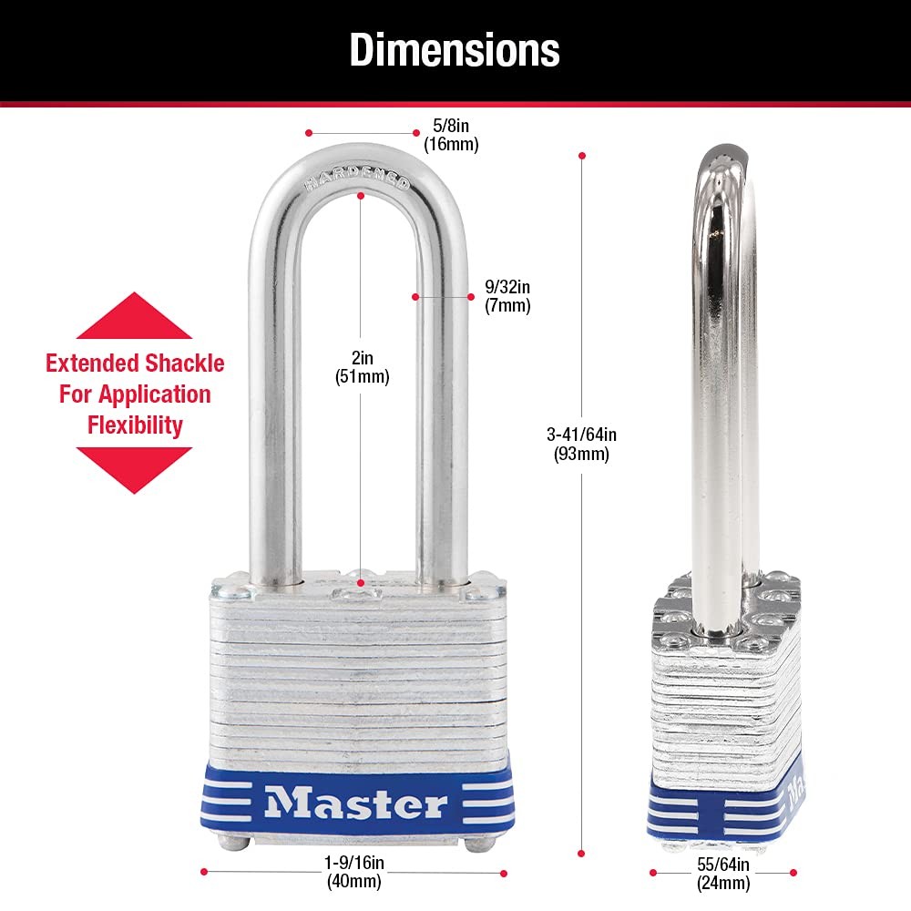 Shackle Issue Master Lock 3DLH Outdoor Padlock with Key - 1 Pack, Laminated Steel ...