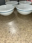 Vtg Lot of 4 Pyrex White Glass w/ Blue Bands Cereal Soup BOWL #705 Corning USA