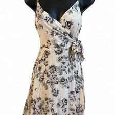Express Off White Black Floral Tie Waist Mini Dress
