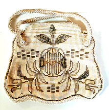 VTG LADY'S SM HAND PURSE, CZECH MADE, COVERED IN FAUX PEARL PATTERNS, 2 HANDLES