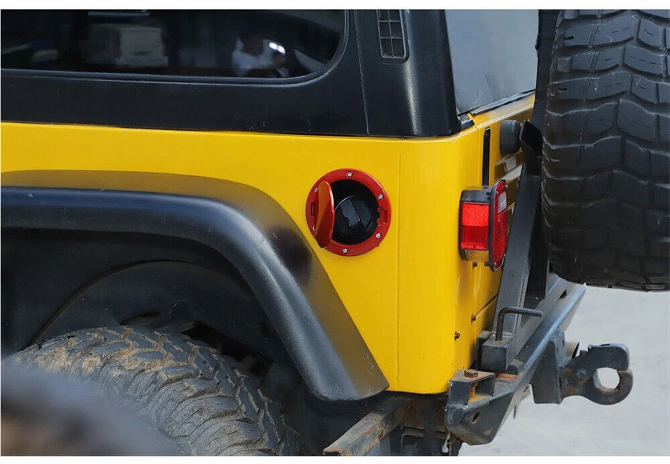 Red ABS/Alloy Fuel Tank Filler Door Cover Gas Cap For Jeep Wrangler TJ 1997-2006 - Image 4 of 4