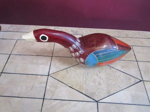 Ecuadorian Hand carved and painted wooden duck Signed Evodio Degro
