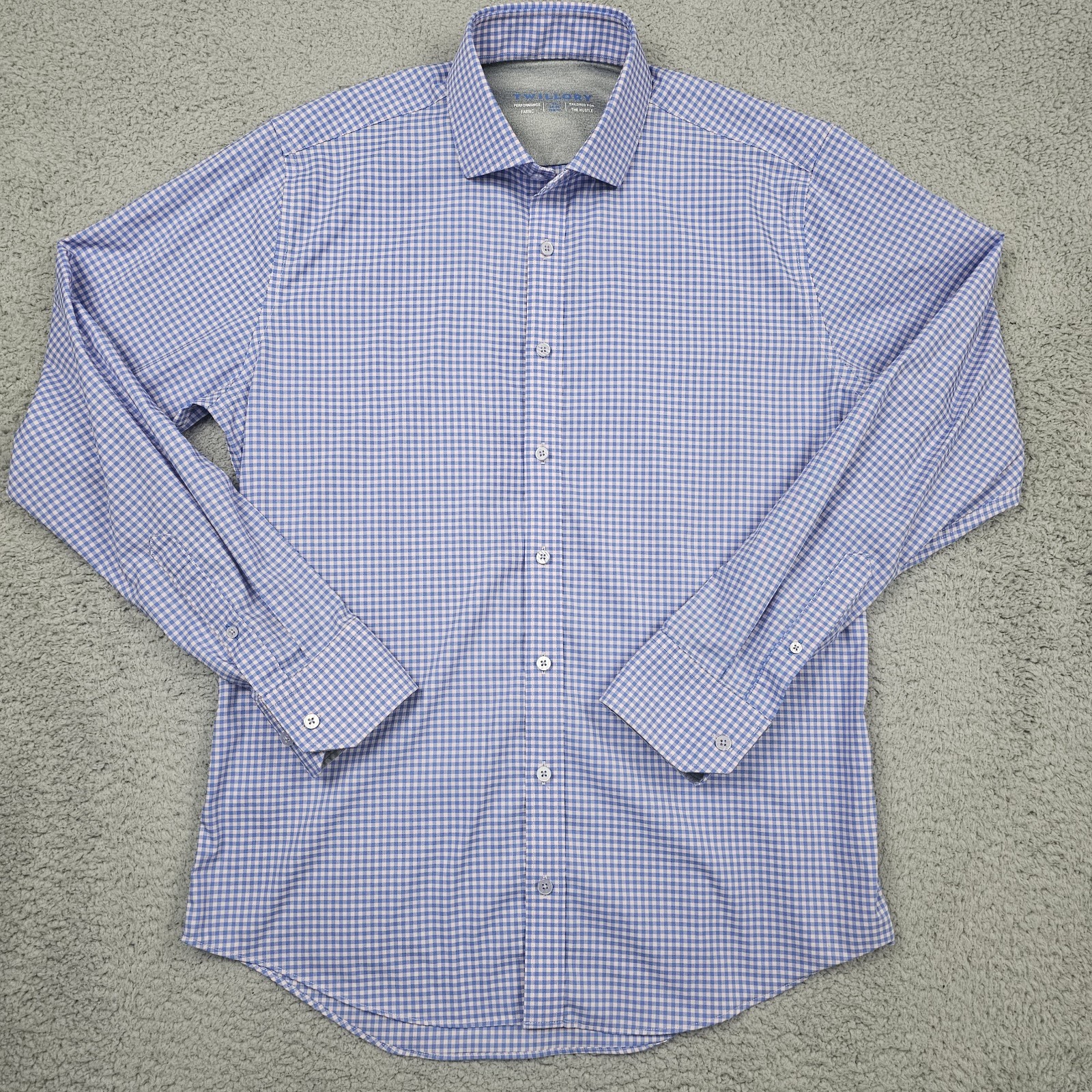 Twillory Shirt Mens Blue Plaid 16 34-35 Trim Fit Performance Button Up Coolmax
