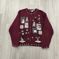 Vintage Croft  Barrow Christmas Cardigan Sweater Women's XL Red Snowman Santa