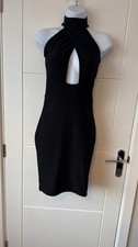 PrettyLittleThing Black Halter Neck Cut Out Bodycon Mini Dress UK 4 XS B2