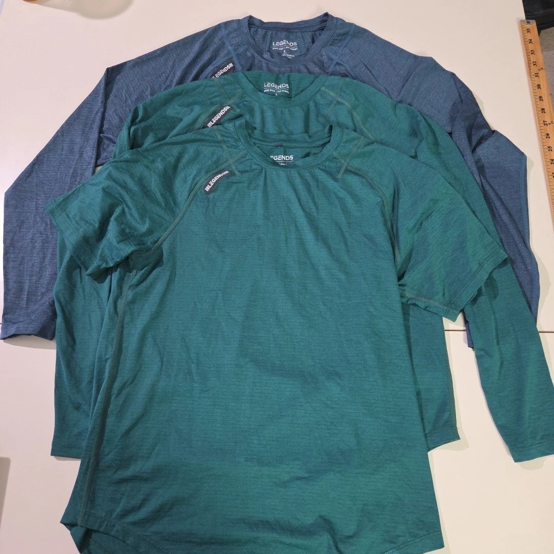 3 Legends Shirts Men L - Long Sleeve (2) Short (1) Fitness Performance Gym (U3)