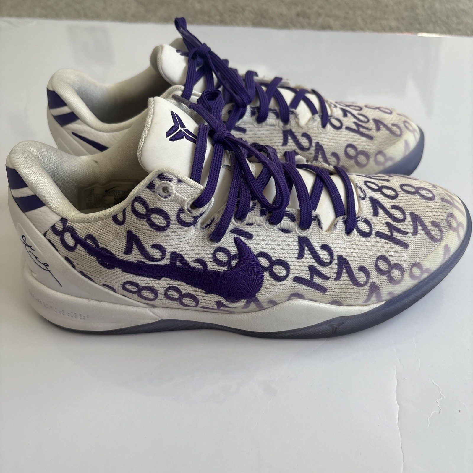 Kobe VIII Big Kids' Basketball Shoes /White/Court Purple Size 5 Y Sneakers image 5