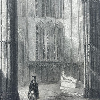 1842 Original Art Engraving Worcester Cathedral - North Transept of Choir AC6