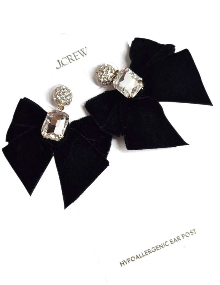 Pendientes J.Crew Factory de terciopelo con arco de cristal enchapados en oro negro CE756 NUEVOS CON ETIQUETAS Foto 4 de 4