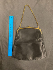 VTG Harry Levine Black Clutch Purse Satin Lining w/ Clasp DR