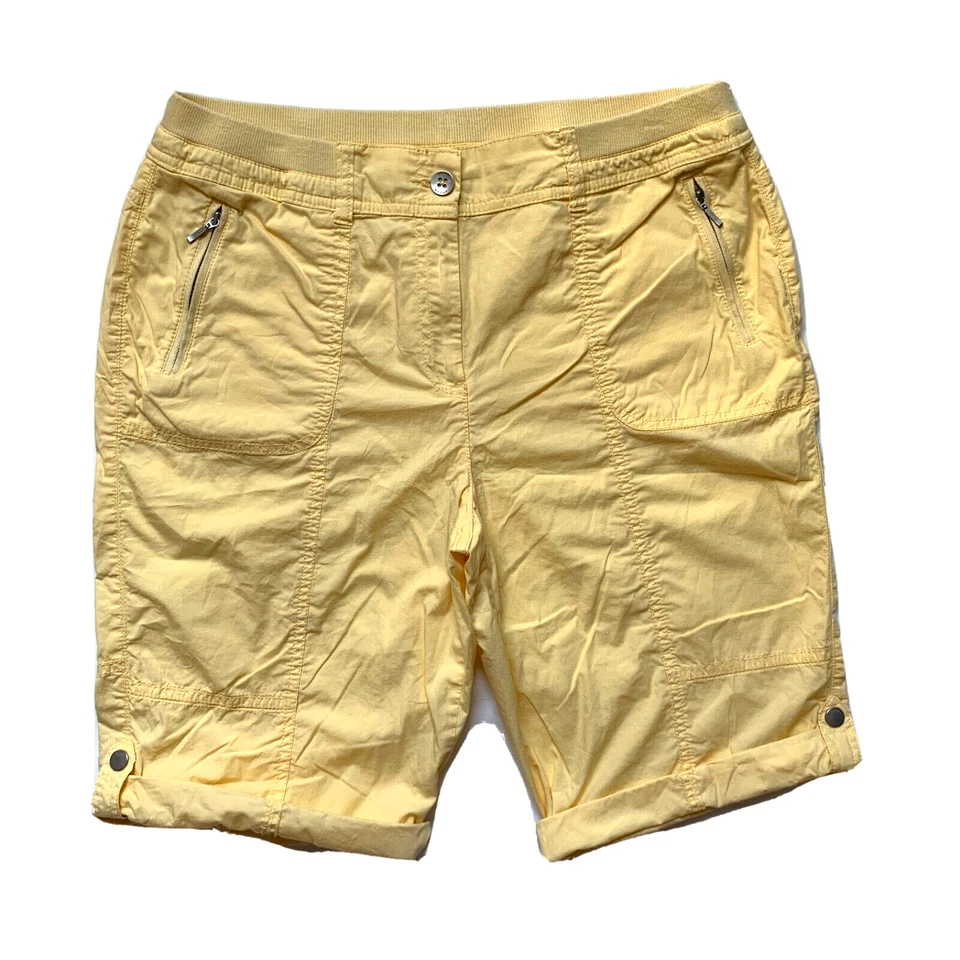Bermudas Chico's Cargo para mujer 1,5 cortas elásticas bolsillos con cremallera amarillas NUEVO
