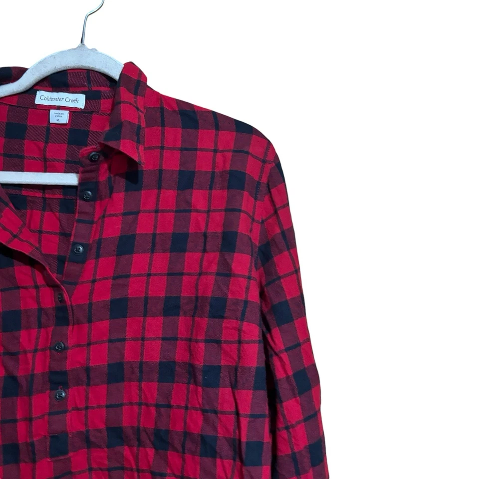 Blusa Coldwater Creek Top Mujer XL Multicolor Búfalo Cuadros Algodón Popover Foto 3 de 4