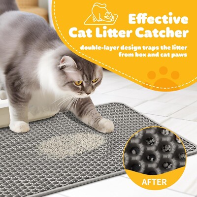 Extra Large Cat Litter Mat 46x26 Inches - Honeycomb Double Layer Trapping Mat Washable Waterproof