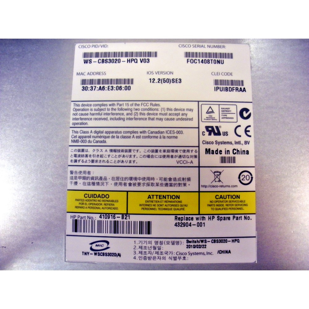 HP 410916-B21 432904-001 Cisco Catalyst 3020 Blade Switch