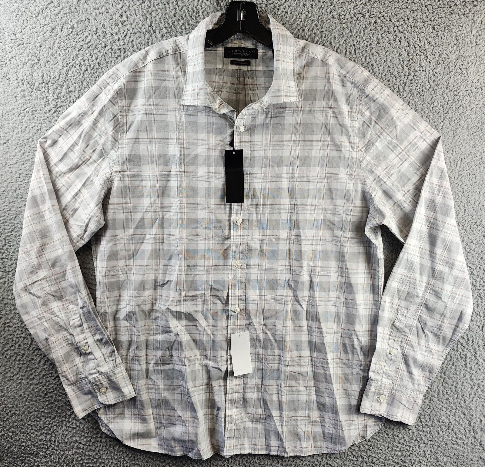 В мужском магазине Bloomingdales представлена стрейчевая приталенная рубашка Mens XL Grey Multi