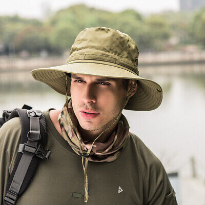 Men Wide Brim Sun Hat UV Protection Bucket Cap For Hiking Camping Fishing  Safari 