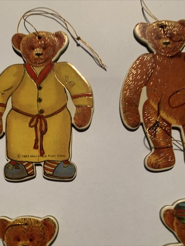 Vintage Merrimack Die Cut Gold Foil Christmas Ornaments 6 Bears & 3 Kewpie Dolls - Picture 3 of 12