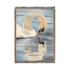 Swan Bird  Woven Throw Blanket, Home Pond Decor, Wall Art Tapestry Quilt Textile