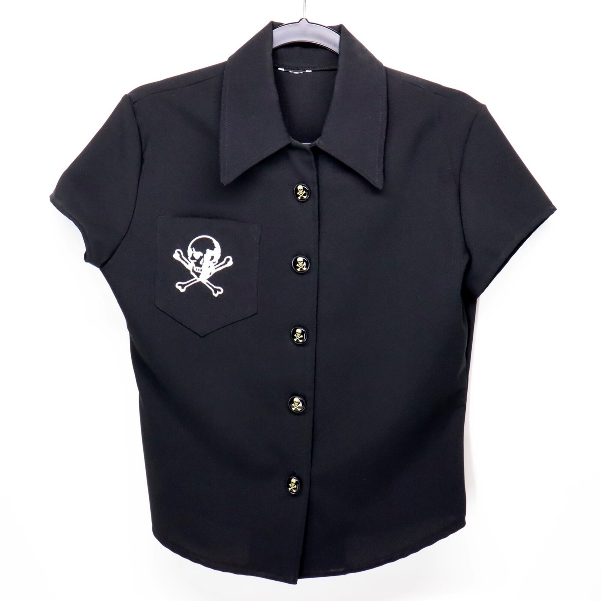 Womens Black Skull Crossbones Shirt Medium Short Sleeve