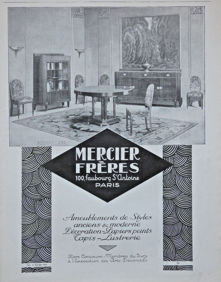 PUBLICITÉ MERCIER FRÈRES AMEUBLEMENT DE STYLES ANCIENS ET MODERNE ART