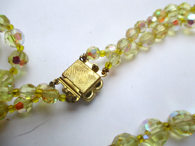 Collier Vintage 2 Rangs Perles Cristal Et Citrine Facettées - Bijou Ancien, Style Rétro - Occasion