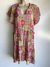 Anthropologie Robin Tiered Mini Dress Patchwork Pink Combo Pattern Size XS