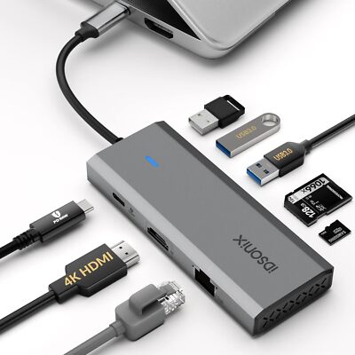 8 in 1 Type-C HUB Laptop Docking Station HDMI USB 100W PD for MacBook Air Dell
