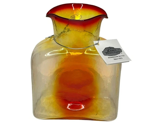 Signed Blenko Amberina Tangerine Hand Crafted Modern Decanter 2013 Art Glass NOS