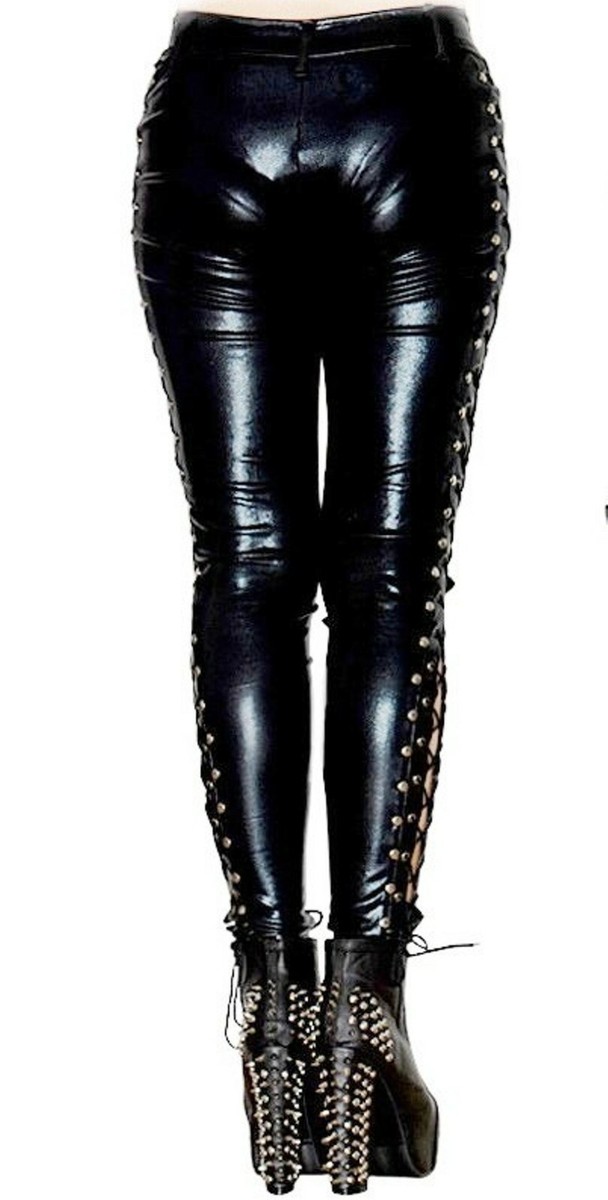 Womens Pants Leather Pants With Strings On The Side OLAVOGA MAGE