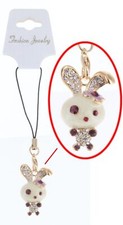 Crystal Cute Bunny Phone Charm Strap Keychain Gift Gold Tone