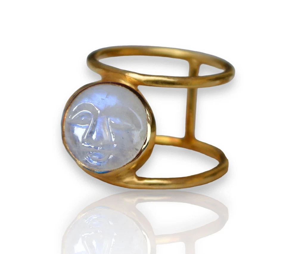 Natural Moon face rainbow Moonstone Ring Gemstone  925 Sterling Silver Ring Gift - Image 3 of 4