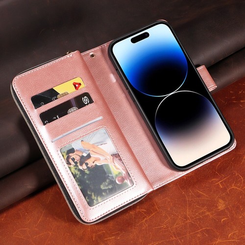 Zipper Multi-function Leather Wallet Purse Card Case Cover For iPhone Samsung - Zdjęcie 54 z 72