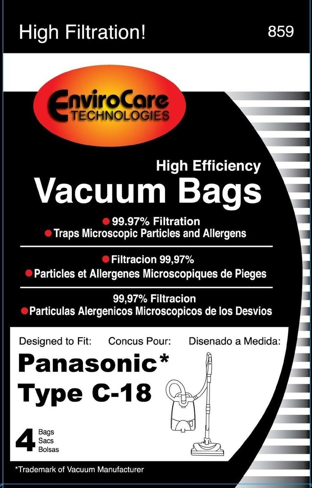 Panasonic Type C-18 Micro-Allergen Cloth Bags 4-Pack, Compare wi