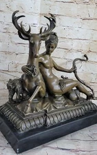 ART DECO DIANA THE HUNTRESS SIGNED BRONZE STATUE FIGURINE NUDE WOMAN FIGURE DEAL