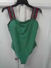 Women's SIZE XL 1-piece Swimsuit Green w/multi-colored Stretchy Straps
