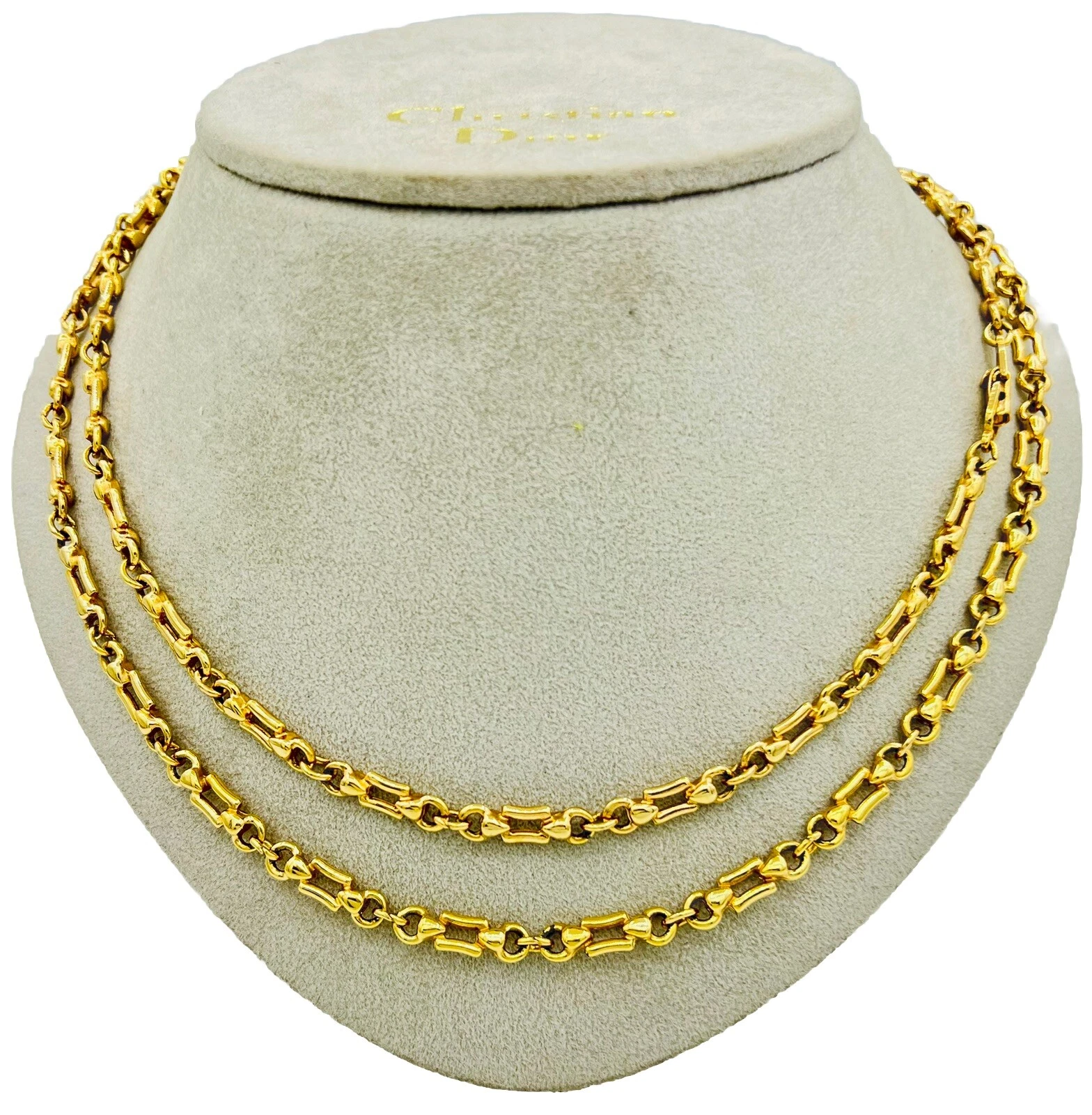Collana girocollo gioielli vintage CHRISTIAN DIOR lunga placcata oro circa 34 g 91 cm.
