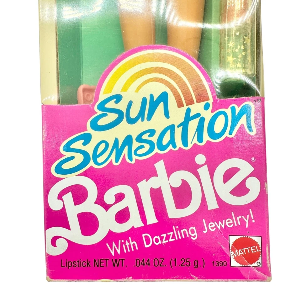 Muñeca Barbie Sun Sensation joyería deslumbrante lápiz labial real Mattel 1991 nueva en caja Foto 4 de 4