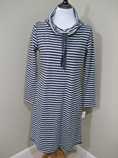 NWT! T by TALBOTS Muted Black/Gray Striped Cowl Neck Long Sleeve Shift Dress PM