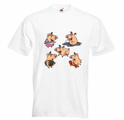 T-Shirt LUSTIGE SCHWEINE IM MATSCH BEIM MUSIZIEREN UND BEIM SKATEBOARD FAHREN