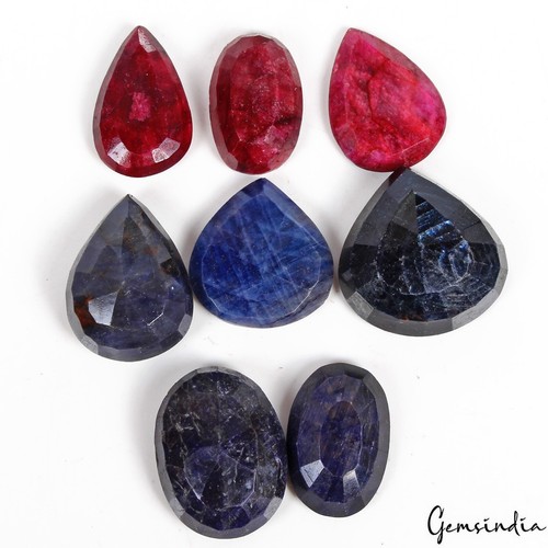 Lote de gemas sueltas corte mezcla zafiro azul rubí rojo natural 450 quilates/8 piezas para joyería - Imagen 2 de 7